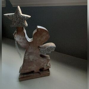 Rustic Brown Angel Figurine with Silver Star